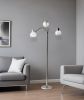 69" Silver Three Light Tree Floor Lamp With White Plastic Bowl Shade