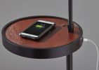 64" Beige And Black Tray Table Floor Lamp With Beige Fabric Drum Shade