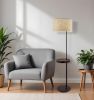 64" Beige And Black Tray Table Floor Lamp With Beige Fabric Drum Shade