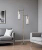 64" Brass Two Light Novelty Floor Lamp With Clear Glass Drum Shade
