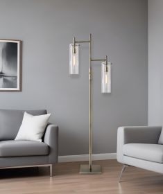 64" Brass Two Light Novelty Floor Lamp With Clear Glass Drum Shade