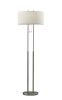 62" Silver Metal Task Floor Lamp With White Fabric Drum Shade