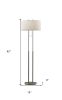 62" Silver Metal Task Floor Lamp With White Fabric Drum Shade