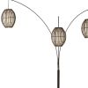 82" Bronze Three Light Tree Floor Lamp With Beige Wicker Cage Shade