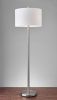 61" Silver Two Light Floor Lamp With White Fabric Drum Shade