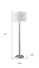 61" Silver Two Light Floor Lamp With White Fabric Drum Shade