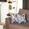 Set Of Four 17'' X 17'' Blue And Beige Floral Polyester Throw Pillow Cover