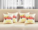 Set of Four 18" Orange Red And White Pumpkin Truck Fabric Throw Pillow Covers