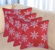 Set Of Four Red 18" Christmas Snowflakes Throw Pillow Covers
