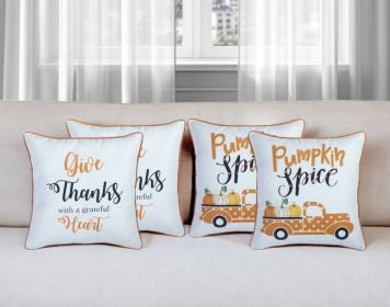 Set of Four 18" White Orange And Black Fabric Throw Pillow Covers