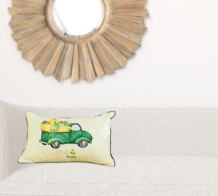 Set of Four 12" X 20" Green And White Fabric Lumbar Throw Pillow Covers