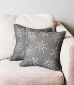 Set of Two 18" Gray Christmas Snowflakes Fabrc Throw Pillow Covers