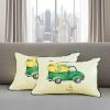 Set of Two 12" X 20" Green And White Pumpkin Truck Pumpkin Fabric Lumbar Throw Pillow Covers