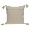 20" Beige And Mint Green Cotton Throw Pillow with Tassels And Texture