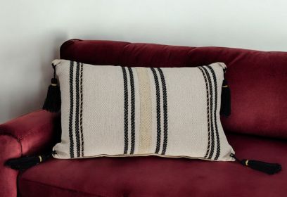 Black And Cream Vertical Stripe Lumbar Pillow