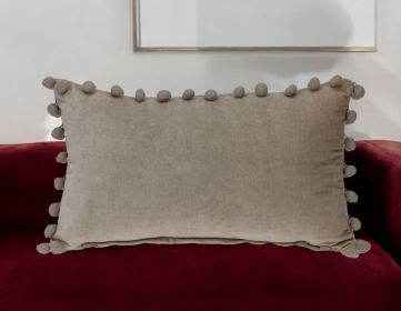 Taupe Pom Pom Lumbar Throw Pillow