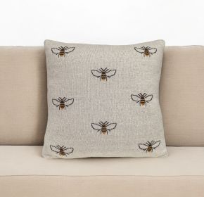 20" Beige Bumblebee Cotton Throw Pillow