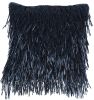 20" Navy Blue Textured Throw Pillow with Fringe