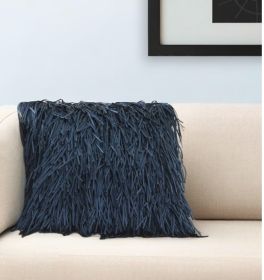 20" Navy Blue Textured Throw Pillow with Fringe