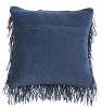 20" Navy Blue Textured Throw Pillow with Fringe