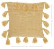 18" Yellow Polyester Blend Throw Pillow With Tassels