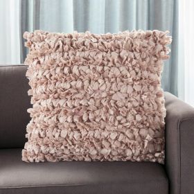 20" Light Pink Cotton Blend Shag Throw Pillow