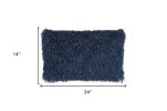 14" X 24" Long Navy Shag Throw Pillow