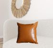 Xl Rustic Brown Faux Leather Lumbar Pillow Cover