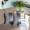 Set of Two 17" Navy Blue Geometric Faux Leather Throw Pillow Cover