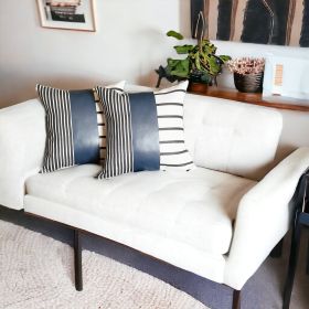 Set of Two 17" Navy Blue Geometric Faux Leather Throw Pillow Cover
