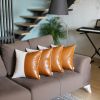 Set of Four Brown and White Faux Leather Throw Pillow Cover