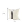 22" Beige and Blue Striped Linen Throw Pillow Cover