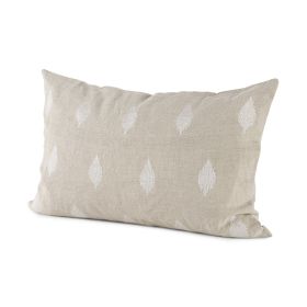 Beige And White Leaf Pattern Lumbar Pillow Cover
