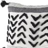 White And Gray Fringed Pillow Cover