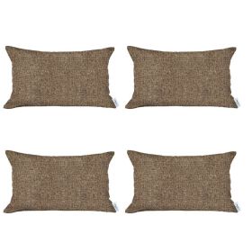 Set Of 4 Tan Jacquard Lumbar Pillow Covers