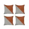 Set Of 4 White And Faux Leather Lumbar Pillow Covers