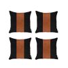 Set Of 4 Black And Brown Faux Leather Pillow Covers