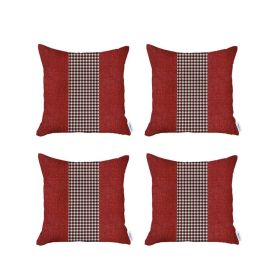 Set Of 4 Red And Black Houndstooth Pillow Covers