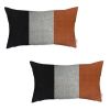 Set Of 2 Brown Faux Leather Lumbar Pillow Covers