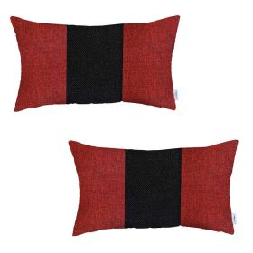 Set Of 2 Red And Black Lumbar Pillow Covers