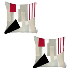 Set Of 2 Red And Ivory Printed Pillow Covers