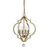 Brass Candle Style Four Light Metal and Crystals Dimmable Chandelier