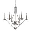 Nickel Candle Style Six Light Metal Dimmable Chandelier