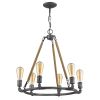 Brown and Black Candle Style Six Light Metal Dimmable Chandelier