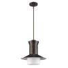 Greta 1-Light Oil-Rubbed Bronze Pendant With Gloss White Interior And Etched Glass Shade