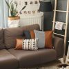Houndstooth Divided Brown Faux Leather Throw Pillow