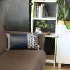 Blue Faux Leather Bohemian Lumbar Throw Pillow