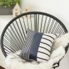 Navy Blue Stripes Faux Leather Throw Pillow