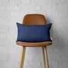 Navy Blue Solid Faux Leather Lumbar Throw Pillow