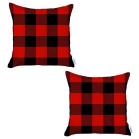 Set of 2 Red and Black Buffalo Plaid Throw Pillows